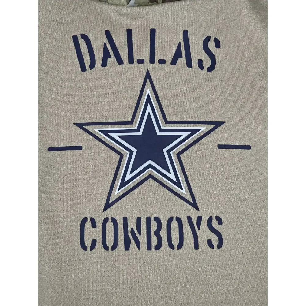 Nike Dallas Cowboys Dri Fit Pullover Hoodie Salute To Service Tan Camo Youth L